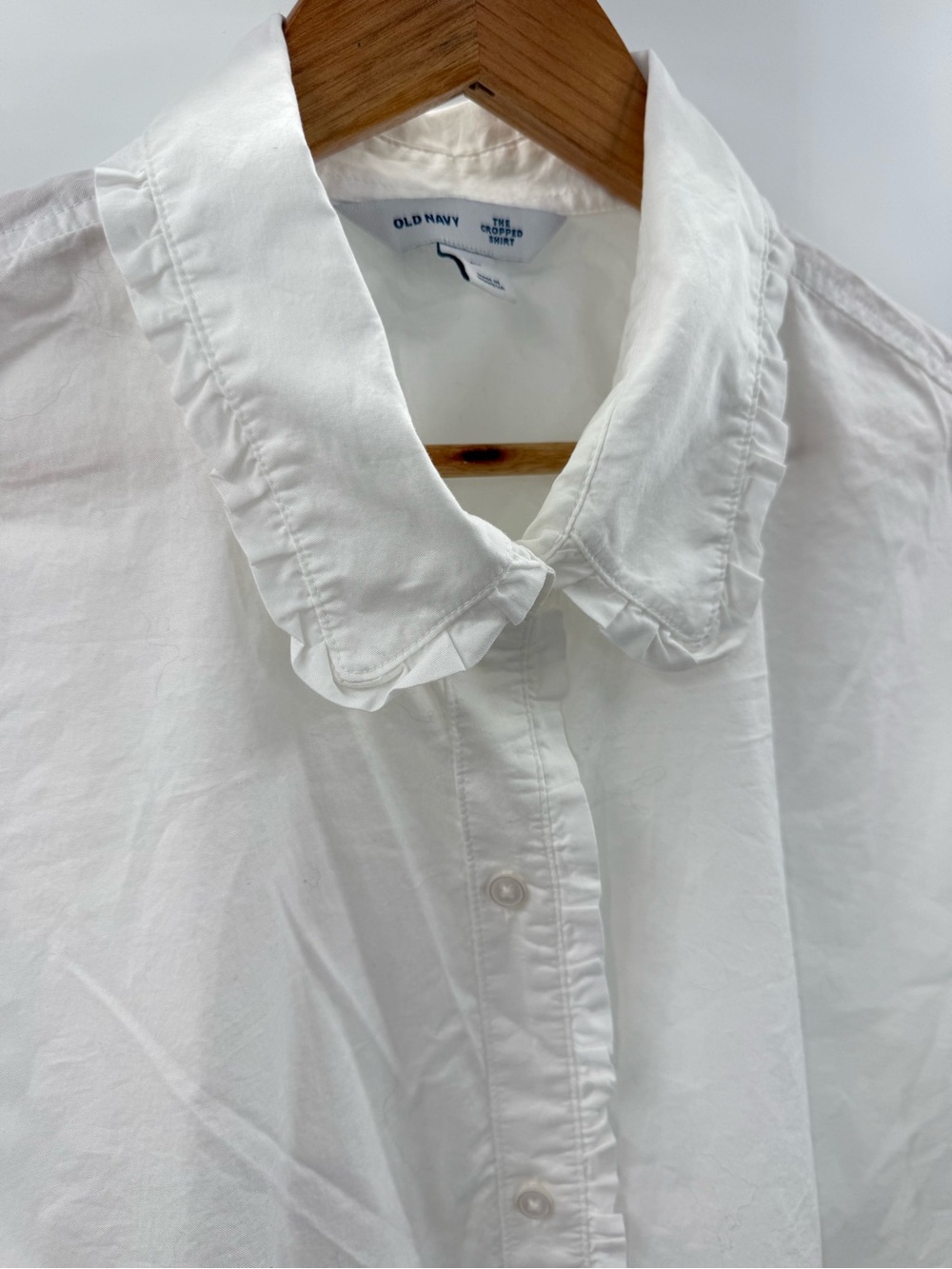 NWT Old Navy Cropped Boxy White Ruffle Button Down Office Meanswear Shirt XL - Picture 4 of 12